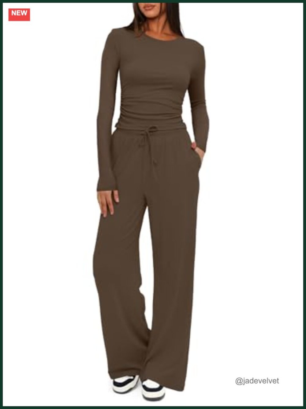 2 Piece Lounge Set Long Sleeve Top Wide Leg Pants Athletic Travel Outfit